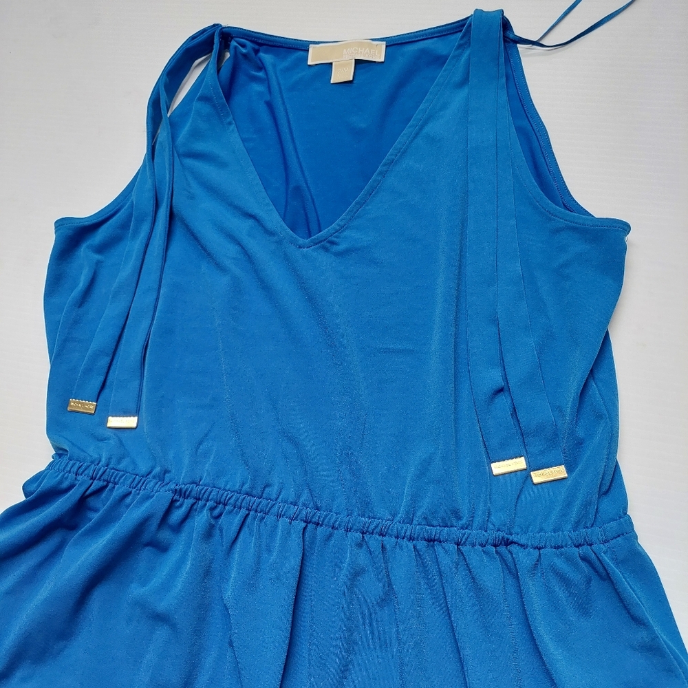 MICHEAL KORS Blue Sleeveless V-Neck Dress